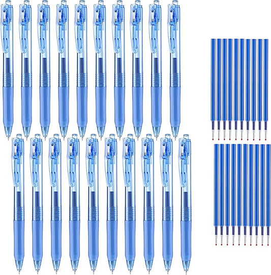 Aozora Blue Gel Pens Fine Point Smooth Writing Pen 40 Pack Retractable Blue Gel Ink Pen with Soft Grip 0.5mm Quick Dry Office School Supplies(20 Pens with 20 Refills)