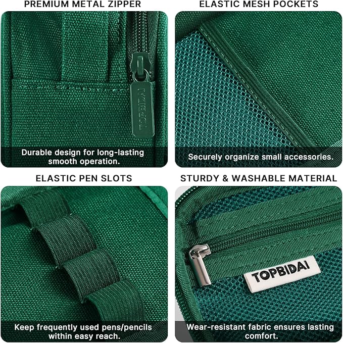 Large Pencil Case Pouch for Girls Boy Women Men Adults, Big Capacity Canvas Pencil Bag, Office College School Multi Compartment Zipper Stationery Pen Bag