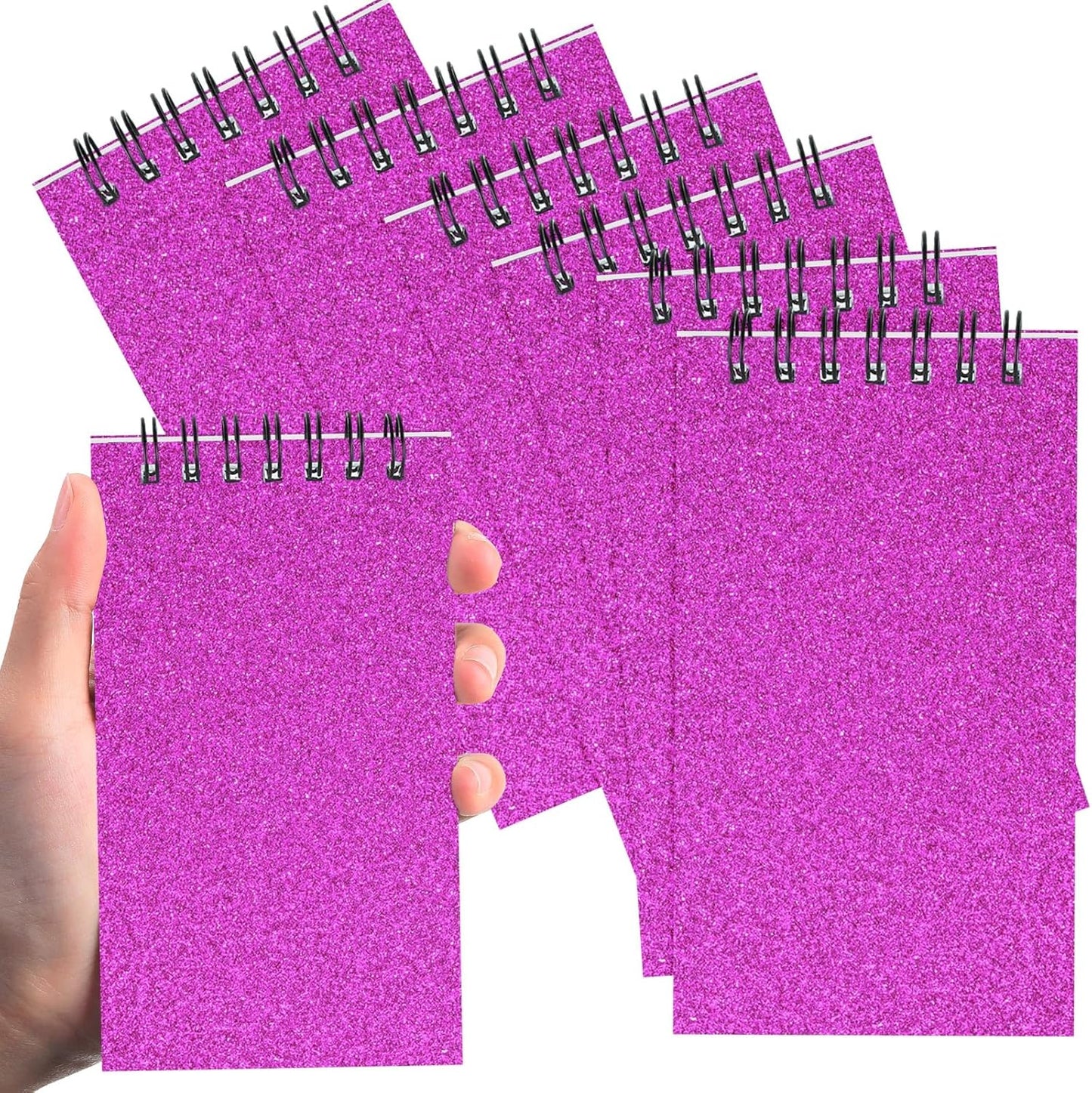 Tenceur 6 Pcs Pocket Notebook Bulk Small 3x5 Inch Spiral Notepads Mini Top Bound Notebook with Lined 120 Pages Ruled Memo Pads for Office College Nurse Essentials Back to School Gift (Glitter Hot Pink)