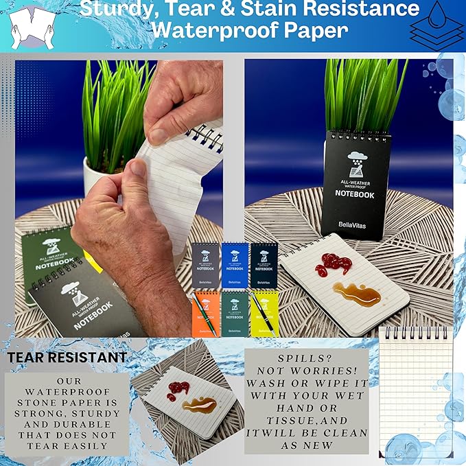 Waterproof 3x5 Notebook Pocket Notebook Small Spiral Notebooks Pocket Notepad Small Notepad 3x5 Pocket Notepad Police Notepad Tactical Notebook and All-Weather pen 6 Pack Multi