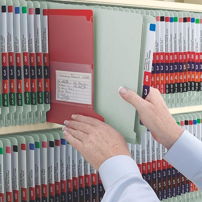 Smead 100% Recycled End Tab Pressboard Classification File Folder with SafeSHIELD Fasteners, 2 Dividers, 2" Expansion, Legal Size, Gray/Green, 10 per Box (29810)