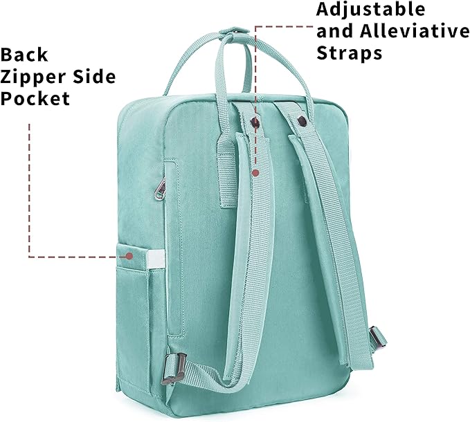 KALIDI Casual Laptop Backpack 15 Inches Classic Camping Rucksack Travel Outdoor Square Daypack College Hiking Gym Bag, Mint Green