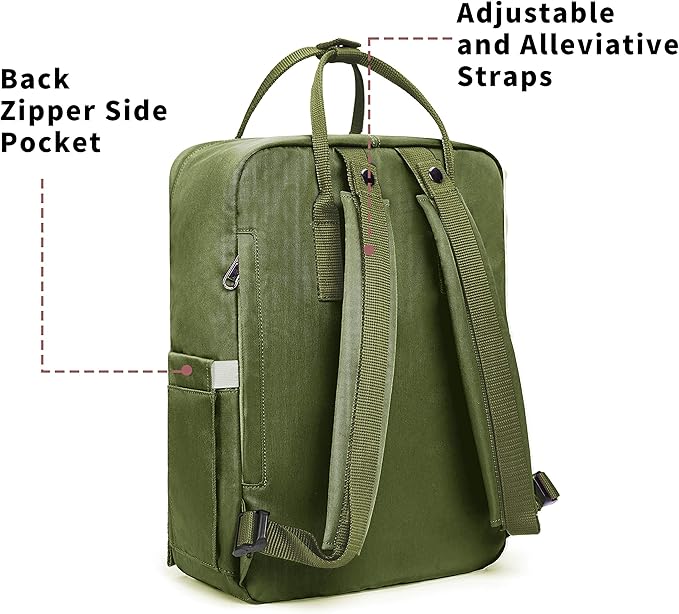 KALIDI Casual Laptop Backpack 15 Inches Classic Camping Rucksack Travel Outdoor Square Daypack College Hiking Gym Bag, Army Green