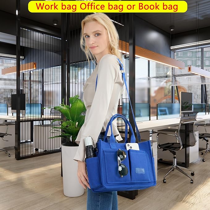 Tote Bag for Women With Compartments,Large Canvas Tote Women's Purse Crossbody Bags Work Laptop Book Bag Satchels Handbags