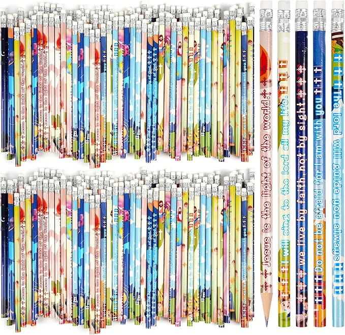 200 Pieces Bible Verses Pencils Inspirational Scripture Pencils with Hollow Cross Christian Pencils for Religious Scripture Church Supplies for School Student Teacher