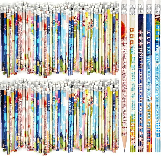 200 Pieces Bible Verses Pencils Inspirational Scripture Pencils with Hollow Cross Christian Pencils for Religious Scripture Church Supplies for School Student Teacher