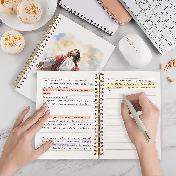 Qabliqo Jesus Christian Spiral Notebooks, Watercolor Jesus Journals for Writing, Christian Journal for Women Men, Faith Based Gifts, Retro Religious Notebook for Note Taking, 5.5x8.3 Inch