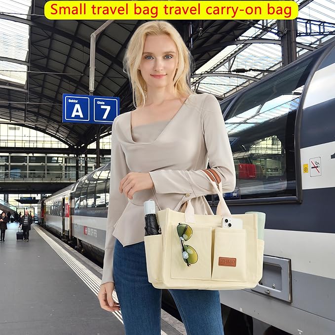 Tote Bag for Women With Compartments,Large Canvas Tote Women's Purse Crossbody Bags Work Laptop Book Bag Satchels Handbags