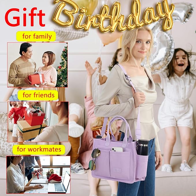 Tote Bag for Women With Compartments,Large Canvas Tote Women's Purse Crossbody Bags Work Laptop Book Bag Satchels Handbags