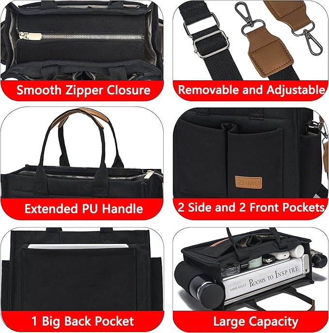 Tote Bag for Women With Compartments,Large Canvas Tote Women's Purse Crossbody Bags Work Laptop Book Bag Satchels Handbags