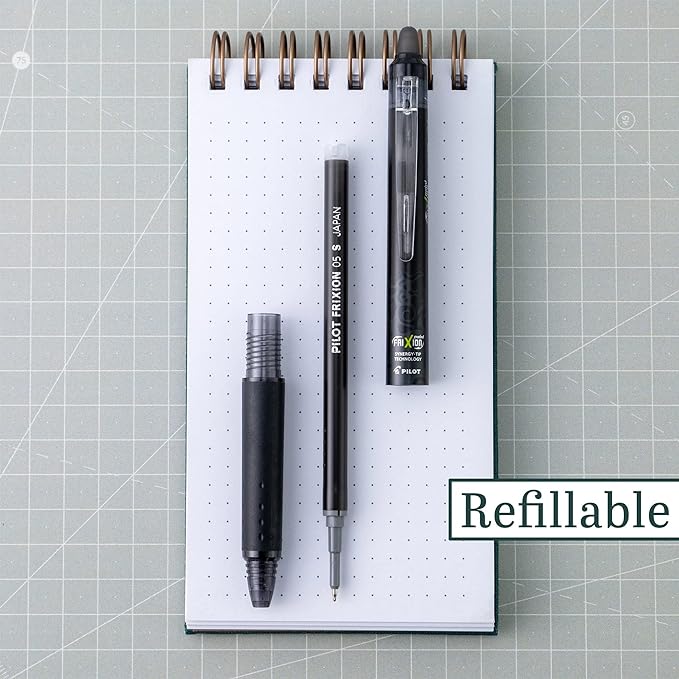 Pilot, FriXion Synergy Clicker Erasable, Refillable, Retractable Gel Ink Pens, Extra Fine Point 0.5 mm, Pack of 8, Black