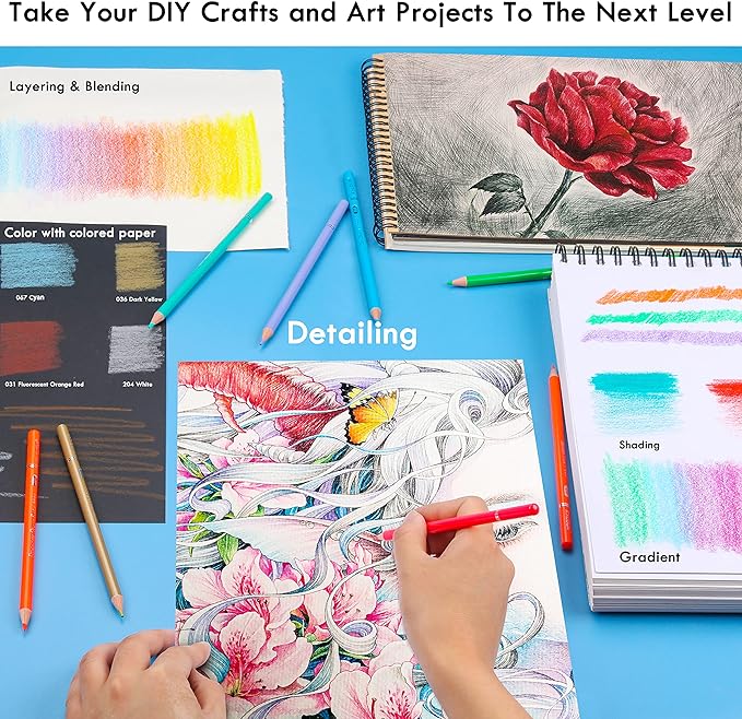 KALOUR Professional Colored Pencils,Set of 240 Colors,Artists Soft Core with Vibrant Color,Ideal for Drawing Sketching Shading,Coloring Pencils for Adults Artists Beginners