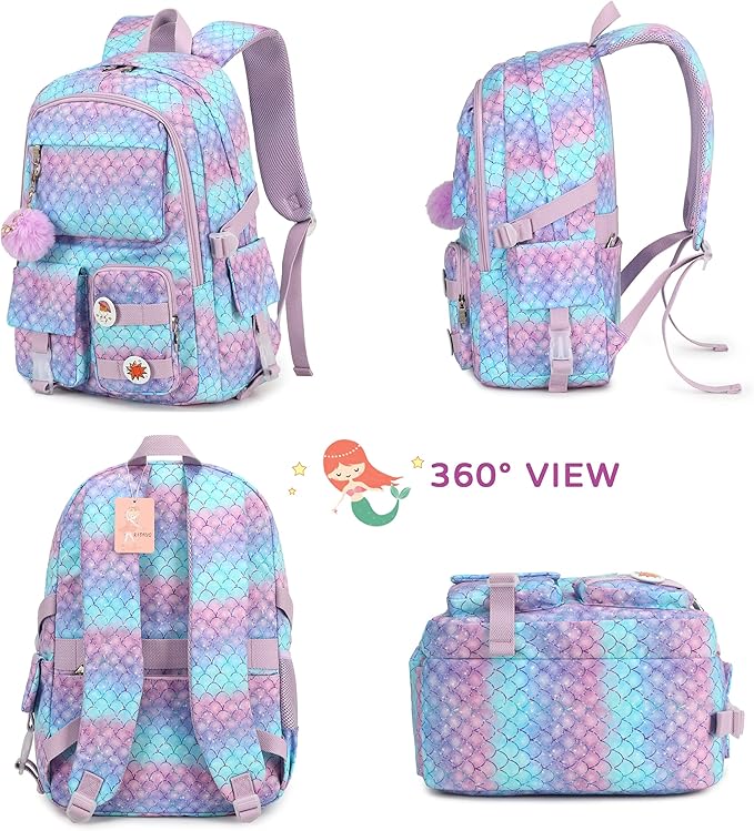 Girls Backpack,15.6 Inch Laptop School Bag Large Primary Elementary Middle College Bookbags Kids Backpacks for Teens Girl Women Students Anti Theft Travel Daypack (Purple)