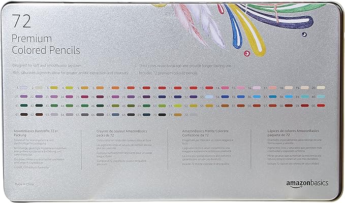 Amazon Basics Colored Pencils for Coloring and Drawing, Premium, Soft Core, Back to School Supplies, 72 Count (Pack of 1), Multicolor