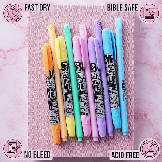 BLIEVE Aesthetic Highlighters and Gel Pens And Soft Tip, No Bleed Dry Fast Easy to Hold, for Bible Journaling Planner Notes School Office Supplies (Pastel, 10 Pack)