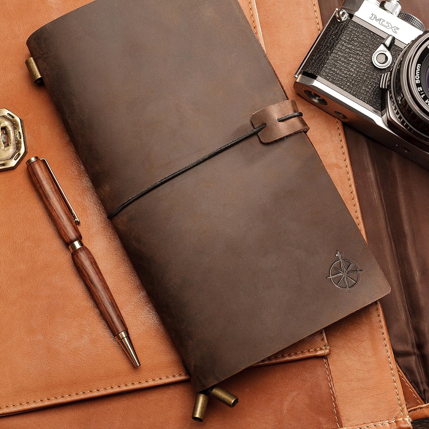 Wanderings Regular Size Travelers Notebook/Handcrafted Genuine Leather Journal - 4.5"x8.5" / 11.5cm x 22cm - Refillable Travel Journal Rugged to Capture All Life's Adventures - 100 GSM Blank Inserts