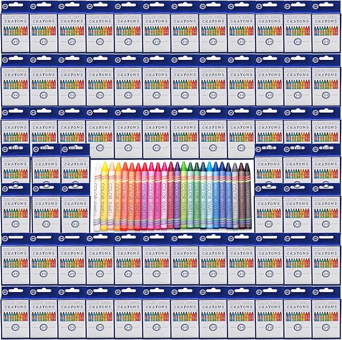 Color Swell Bulk Crayon Packs - 72 Boxes of 24 Vibrant Colored Crayons of Teacher Quality Durable Bulk Crayons for Classroom and Homen(case pack)