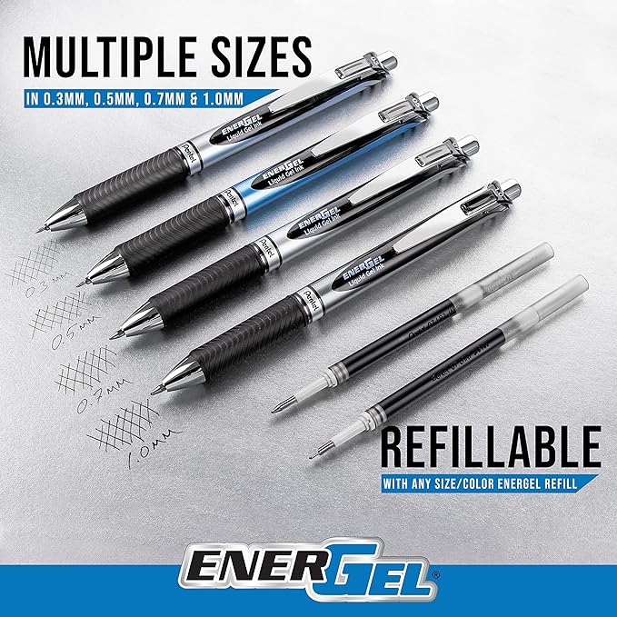 Pentel EnerGel RTX Retractable Liquid Gel Pen, Scholar Expressions Pack, 0.7mm, Metal Tip, Medium Line,Assorted Ink, Pack of 8 Pens (BL77XLEFBP8M)