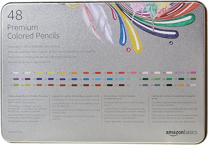 Amazon Basics Colored Pencils for Coloring and Drawing, Premium, Soft Core, Back to School Supplies, 48 Count (Pack of 1), Multicolor